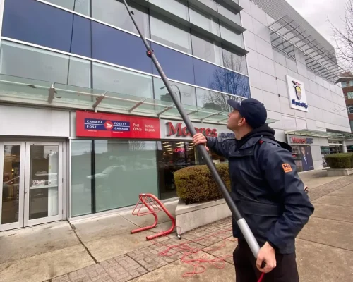 A storefront being cleaned